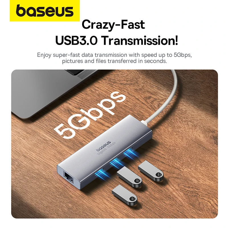 Imagem -03 - Baseus-hub Usb tipo c com Porta Ethernet 1000mbps Adaptador Usb 3.0 Rj45 Lan Telefones Laptops Tablets em 1