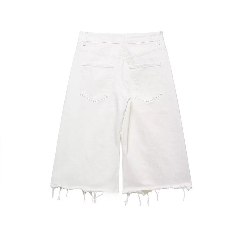 Spring 2026 Women's Casual Denim Shorts New Arrival Versatile Mid-Waist Frayed Jeans Loose Fit Comfortable Natural Waist Butt...
