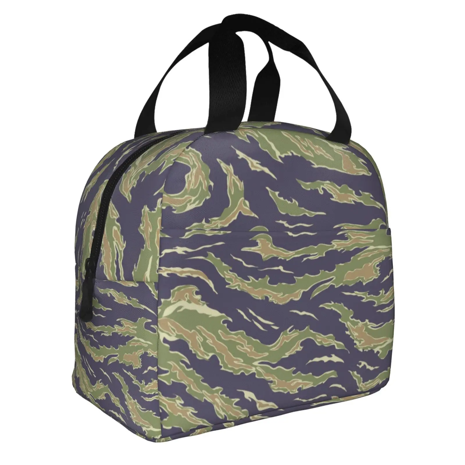 Tiger Stripe Camouflage Print Insulated Lunch Box Leak-proof Thermal Cooler Lunch Bag for Men Women Kids Work Trip Picnic