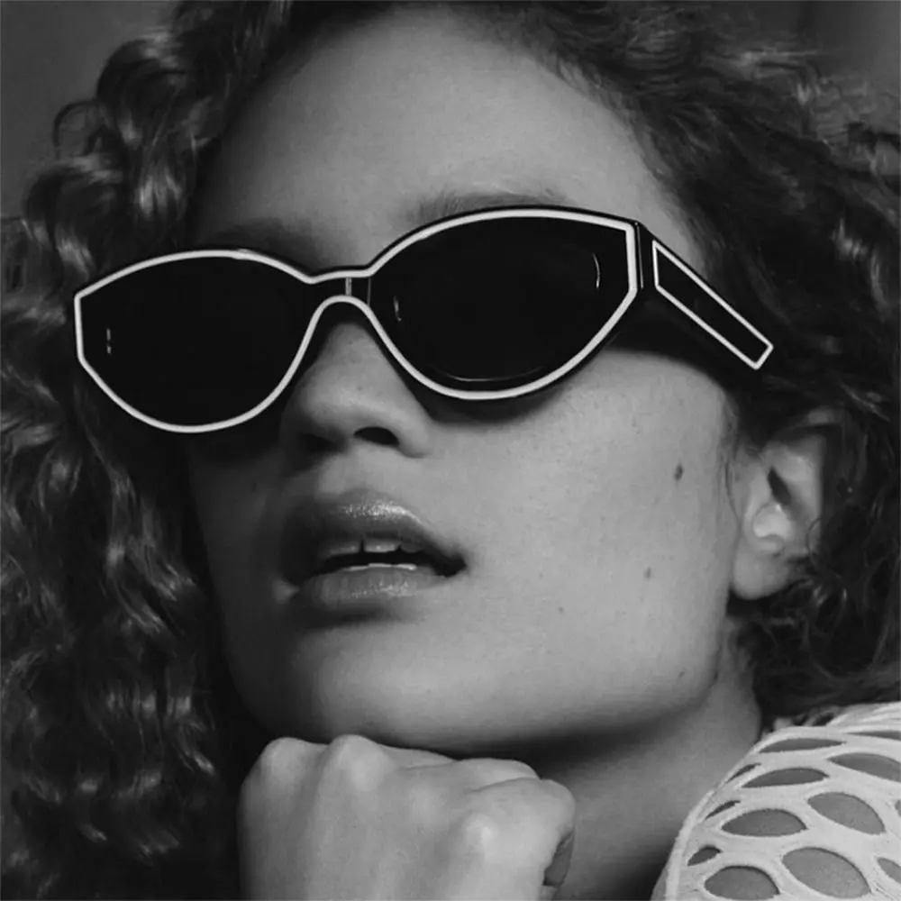 Striped Decoration Cat Eye Sunglasses UV400 Hip Hop Black Shades Beach Travel Streetwear Punk Sun Glasses for Women & Men