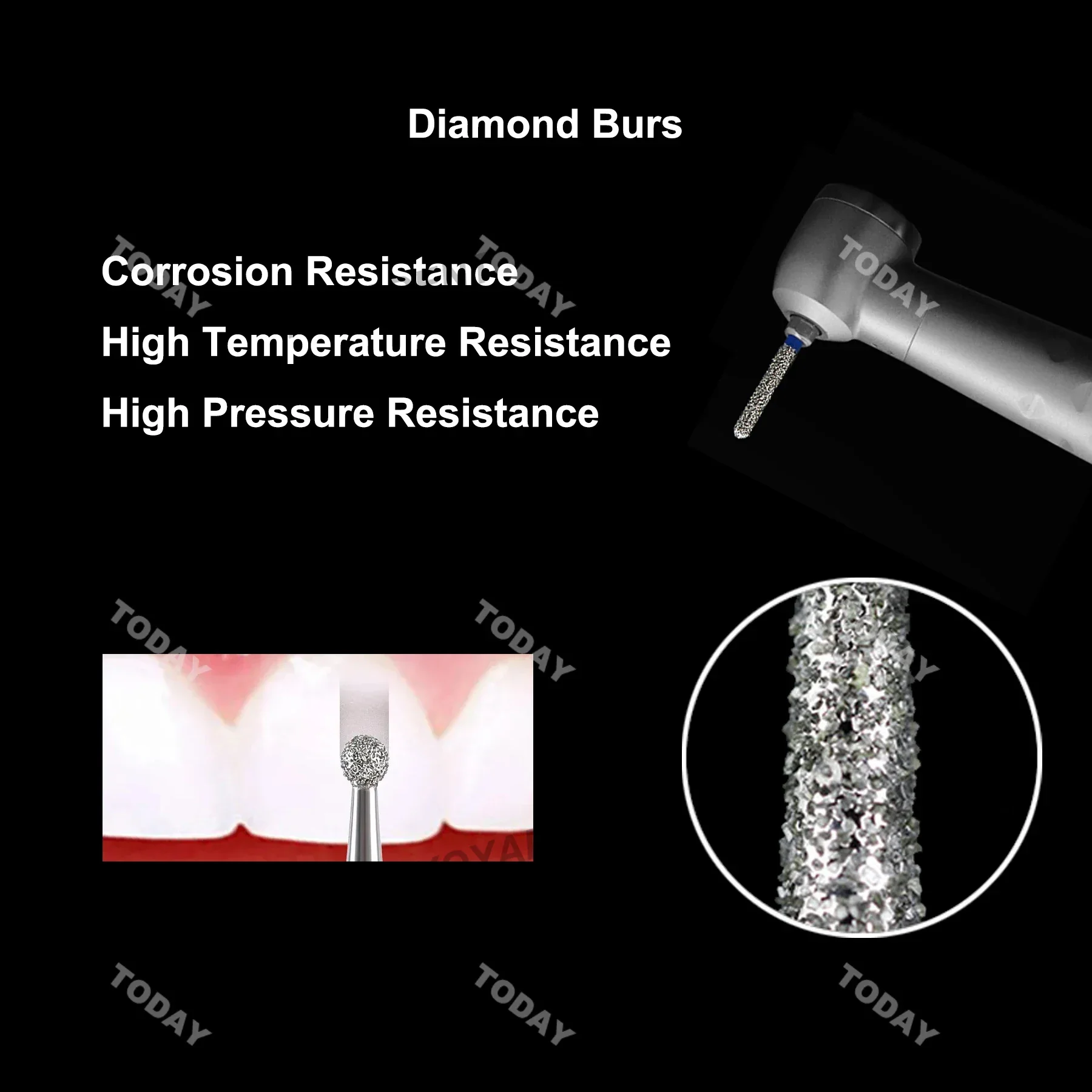 CF Type Dental Diamond Burs Drill Stainless Steel Dental Burs Chamfur For High Speed Handpiece Dentist Tools 10Pcs