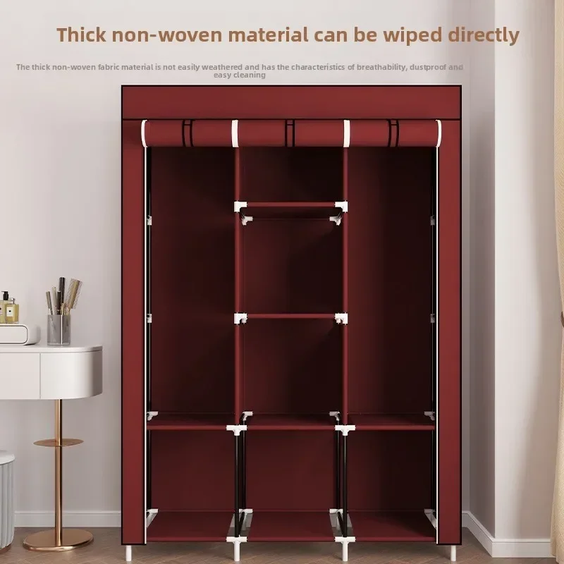 New Model Multifunctional Assembly Non-woven Wardrobe Large-capacity Simple Wardrobe, Steel Frame Folding Wardrobe Reinforcement