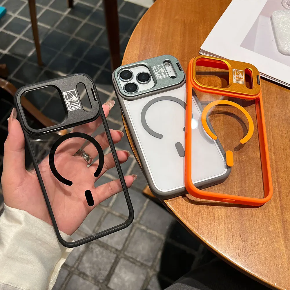 

Large Window Transparent Magnetic Lens Holder Phone Case for IPhone 17 16 15 14 13 Pro Max Plus Lens Protective Cover Shell Case