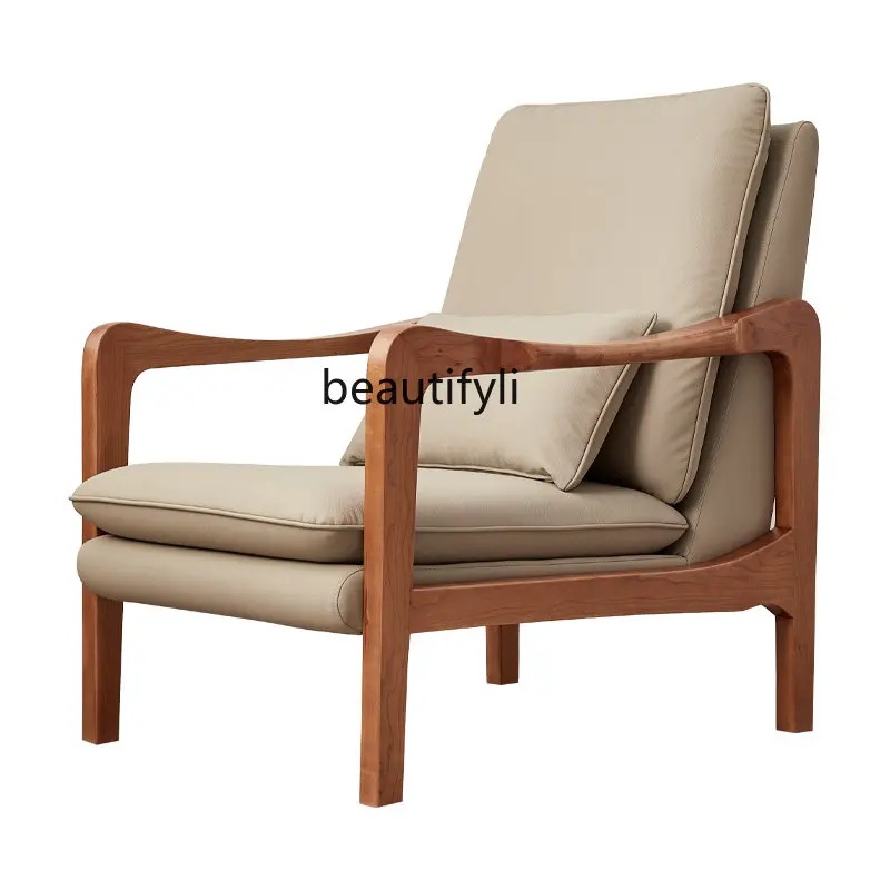 

Nordic Solid Wood Sofa Chair Chair Cherrywood Living Room Armchair Japanese Simple Leisure Chair