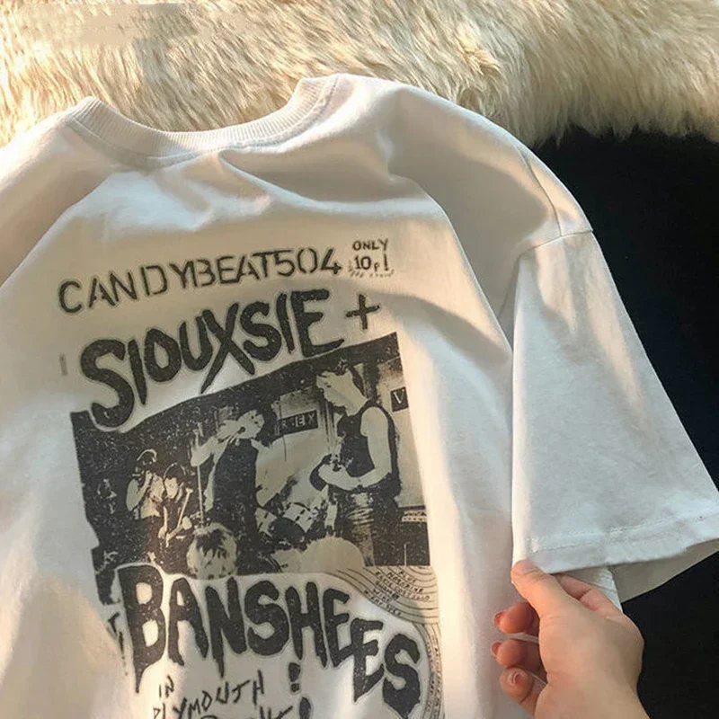 الهيب هوب المرأة تي شيرت المتضخم الشارع الشهير خمر تي شيرت الجرونج Harajuku قصيرة الأكمام Y2k بلايز أنثى موضة الملابس المحملة