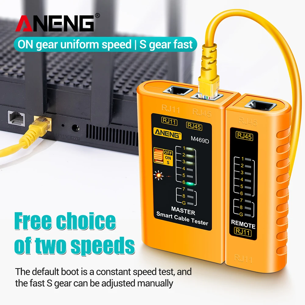 ANENG Tester per cavi lan Tester per cavi di rete RJ11 RJ45 RJ12 CAT5 UTP Tester per cavi LAN Strumento di rete Riparazione di rete M469D