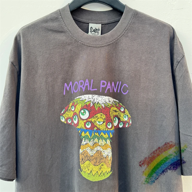 

2025ss Saint Colorful Mushroom Print T Shirt Men Women High Quality Washed T-shirt Top Tees