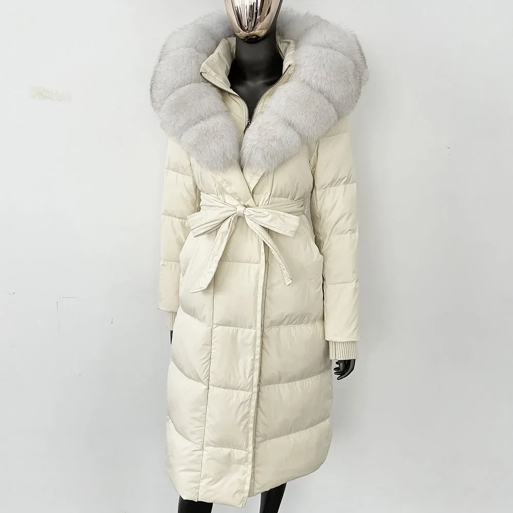 2024ใหม่ฤดูหนาวWarm White Goose Down Jacketผู้หญิงยาวHooded Puffer Jacketผู้หญิงขนสุนัขจิ้งจอกจริงหญิงเสื้อขนสัตว์ธรรมชาติ