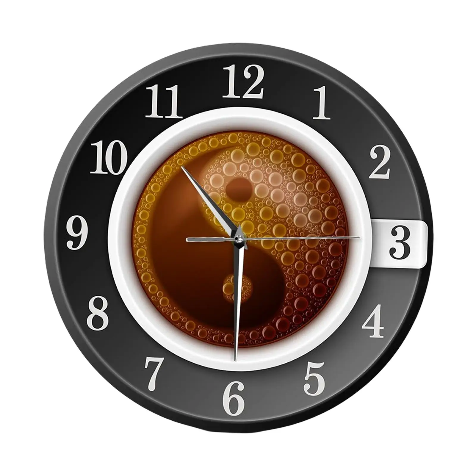 Coffee Yin and Yang Symbol Wall Clock, 12 inch Non Ticking Room Dining Room