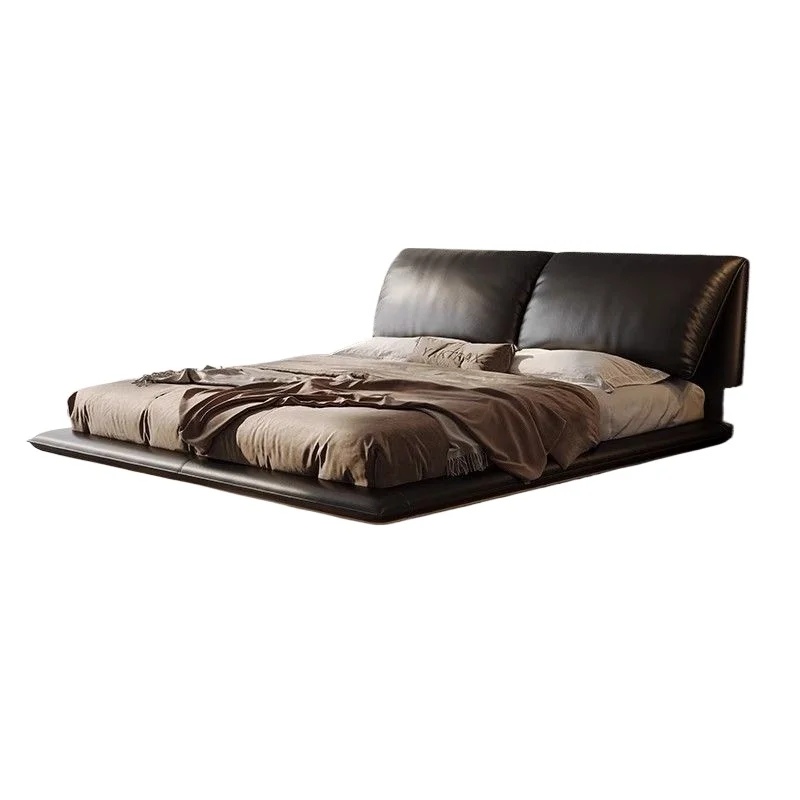 Elephant ears with lamp suspension bed master bedroom light luxury leather bed 2025 new Italian style