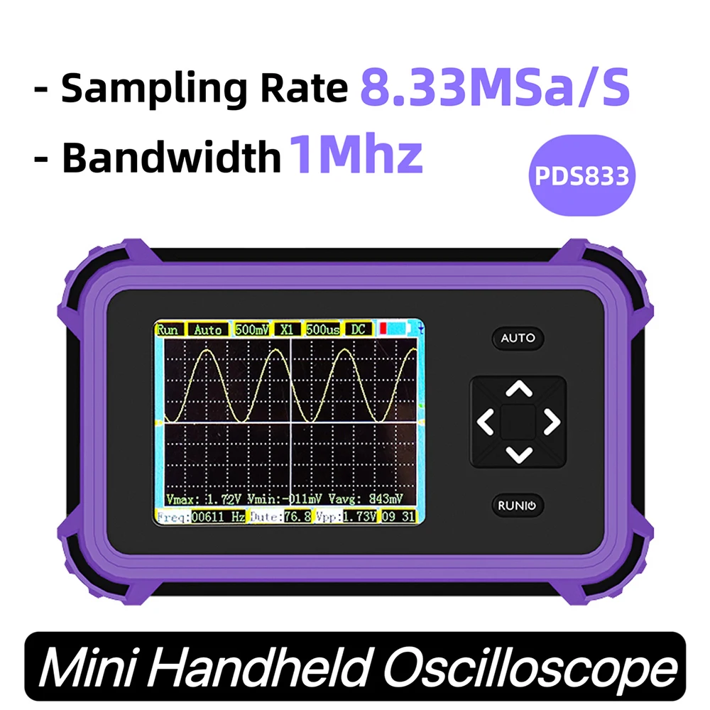 PDS833 High-Performance Pocket Digital Oscilloscope - 8.33Msa/s Sampling Rate, 1MHz Bandwidth, 2.8