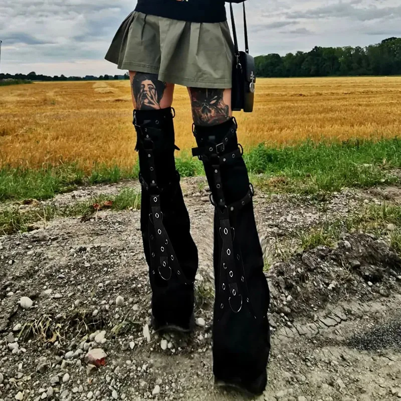 Street Style Punk Leg Warmers Academia Mall Goth Knee Sleeves Bandage Leg High Boot Stockings Full Length Women Socks Y2k 2025
