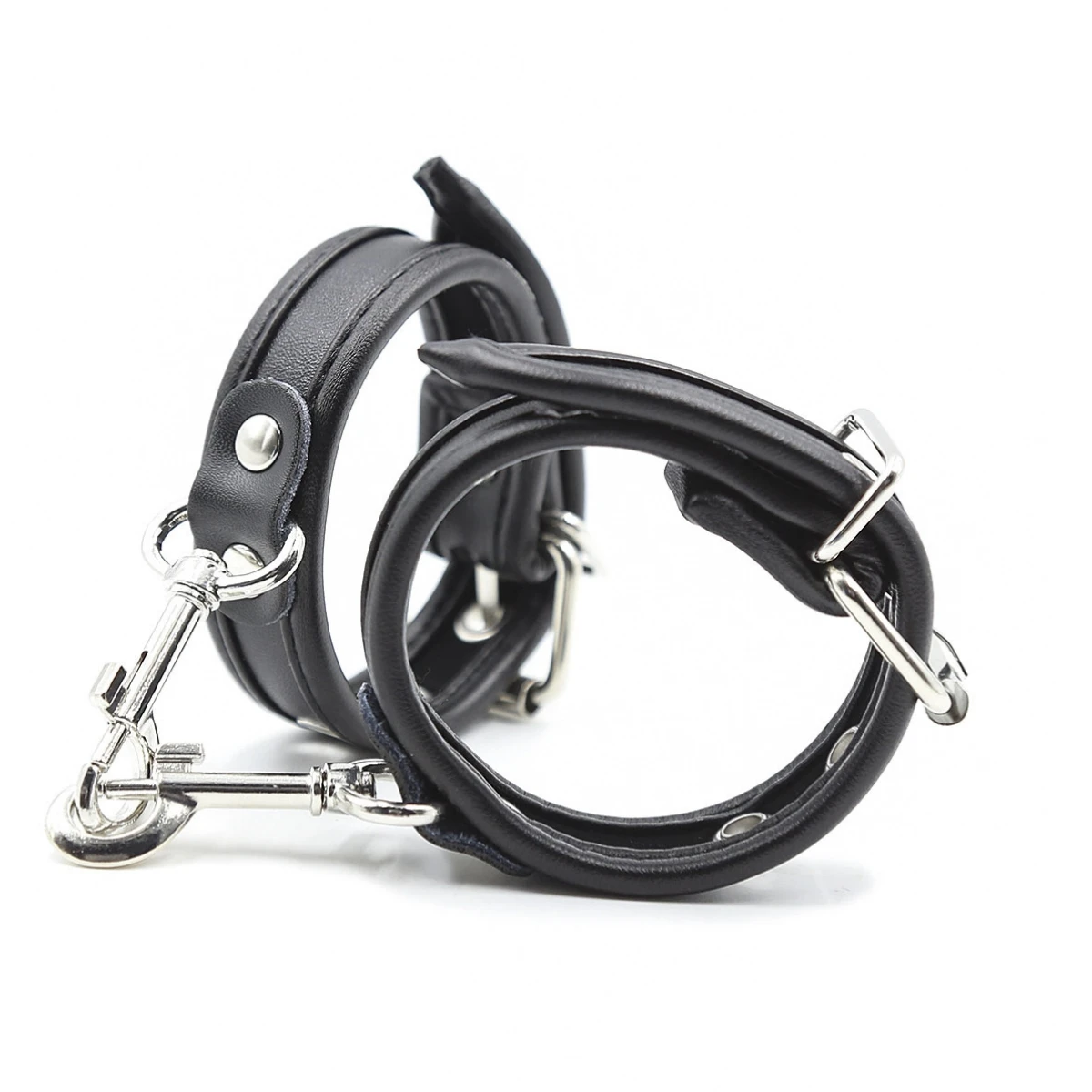Black 2PC Pu Leather Handcuffs Fashion Game Party Binding Suitable For Cosplay Costume Accessories Stage Performance Props