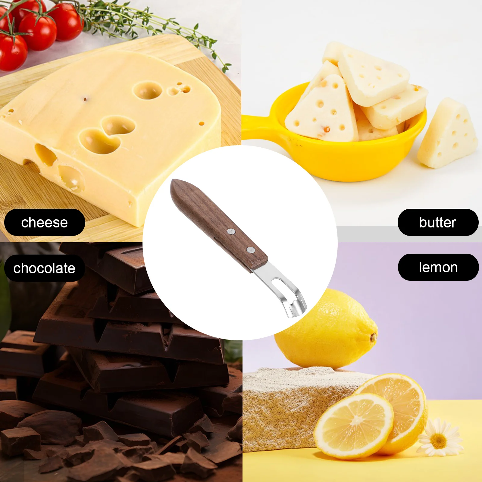 

2pcs Stainless Steel Cheese Grinder Ergonomic Wood Handle Kitchen Tool For Cheese Butter Chocolate Lemon Zester Fruit Grater