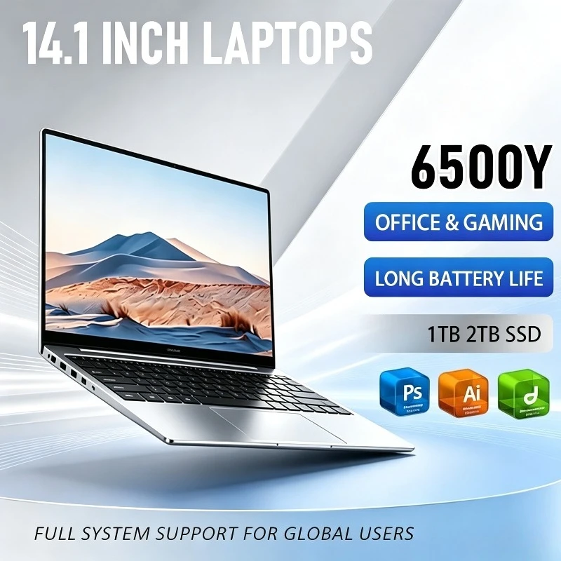 2026 New Portable 14.1 Inch Laptop Intel Core 6500Y 32GB 1TB 2TB SSD  Gaming PC Notebook for Gamers