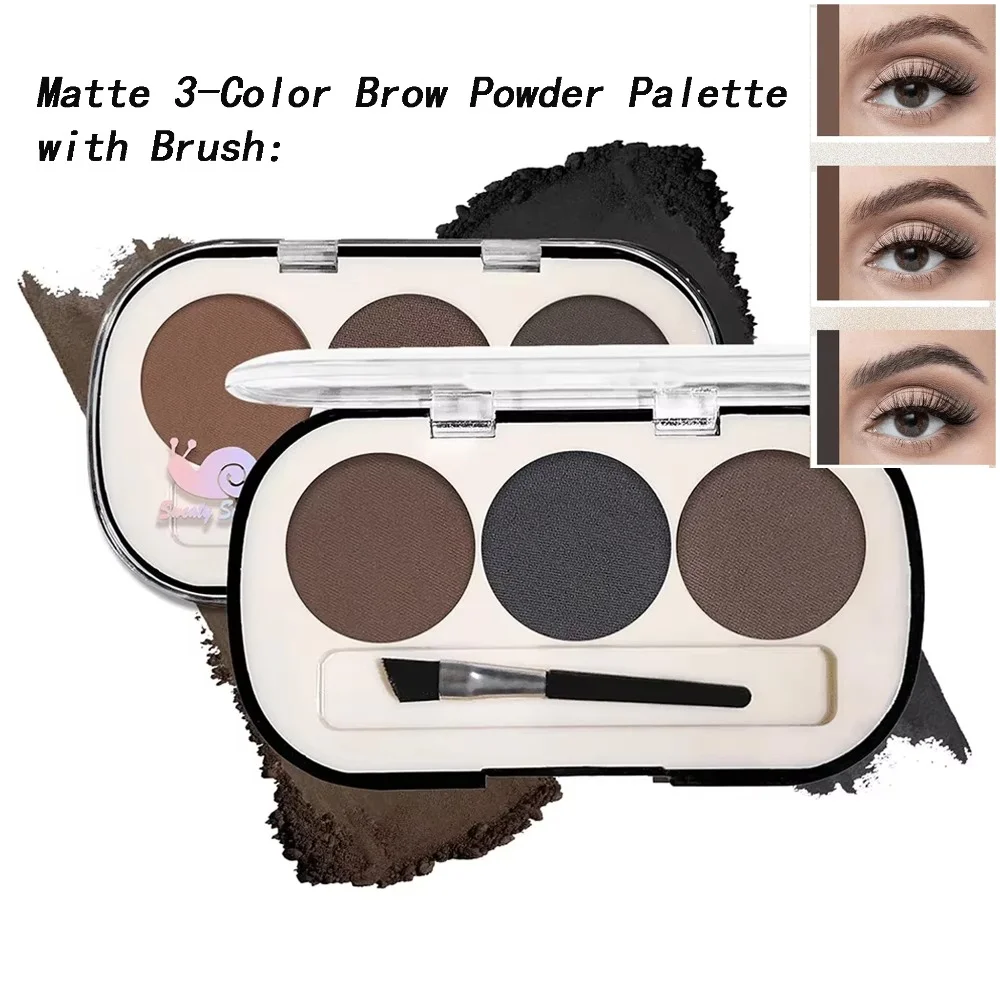 マット3色ブロウパウダーパレット（ブラシ付き）：3Dシェーピング、ウォータープルーフ＆ロングラスティング、冬やホリデーのルックに簡単にブレンドできます。