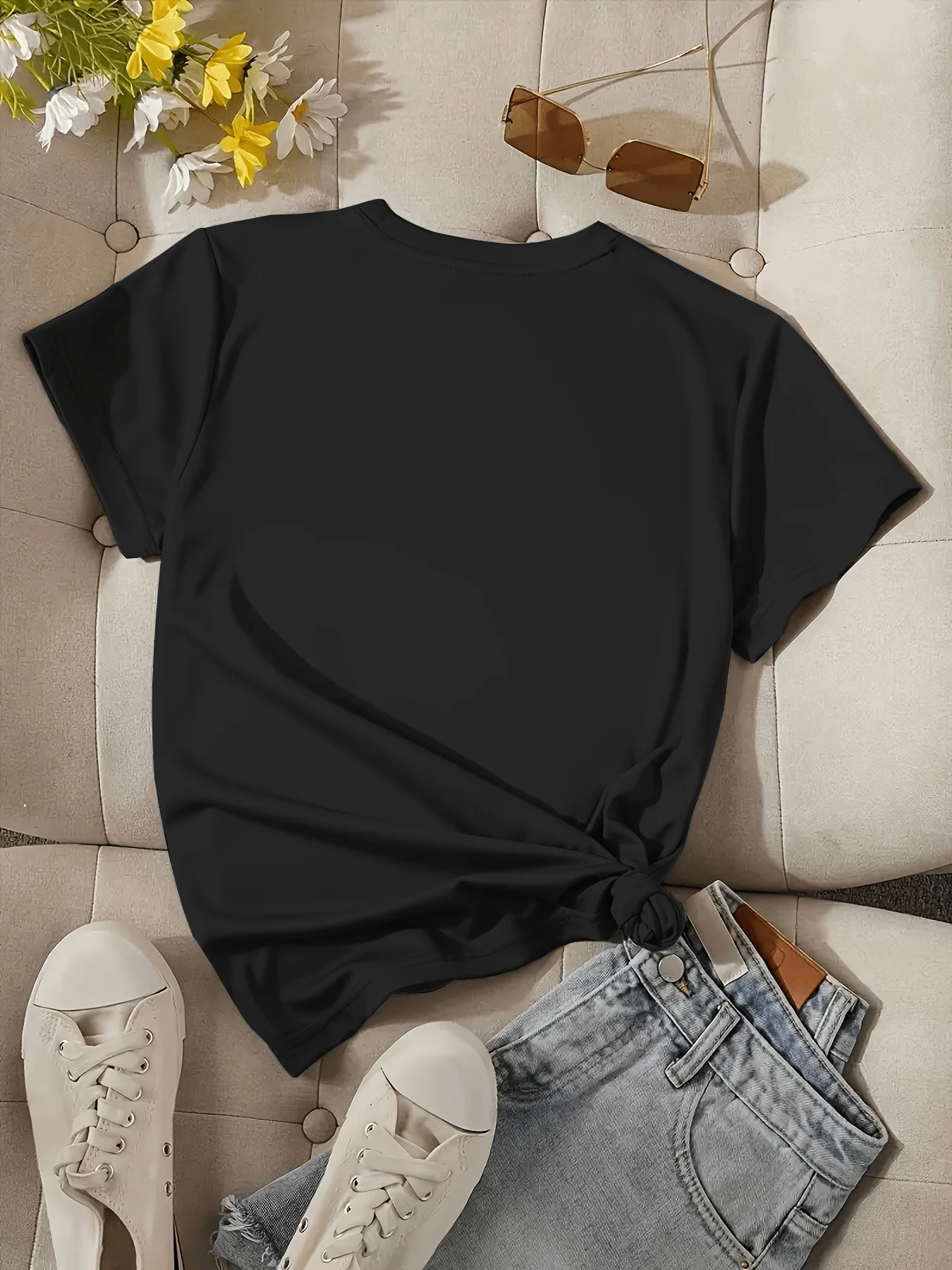 Women's Positive Emotion Theme All Feelings Are Good Pattern T-shirt Colorful Heart and Face Print T Shirt Graphic Clothes Femme