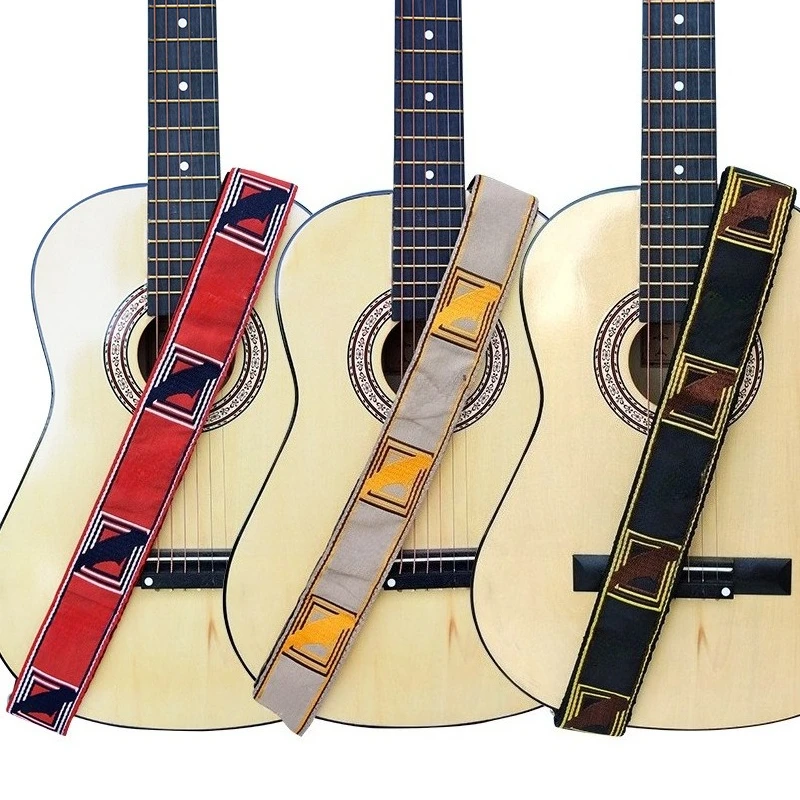 Embroidery Guitar Strap Leather Acoustic Electric Guitar Widening Straps Folk Classical Wooden Guitars Shoulder Belt