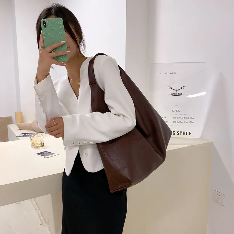 CGCBAG 2023 Fashion Tote Bag Women Simple Solid Lage Capacity Shoulder Bag High Quality Soft Leather Designer Luxury Handbags