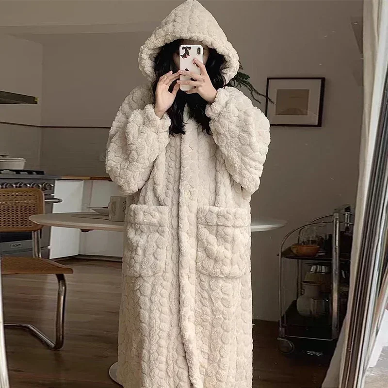 

2025 зимний халат для женщин, милый элегантный жаккардовый модный домашний халат, одежда для сна, домашняя одежда, теплый удобный длинный халат для рождественской ночи