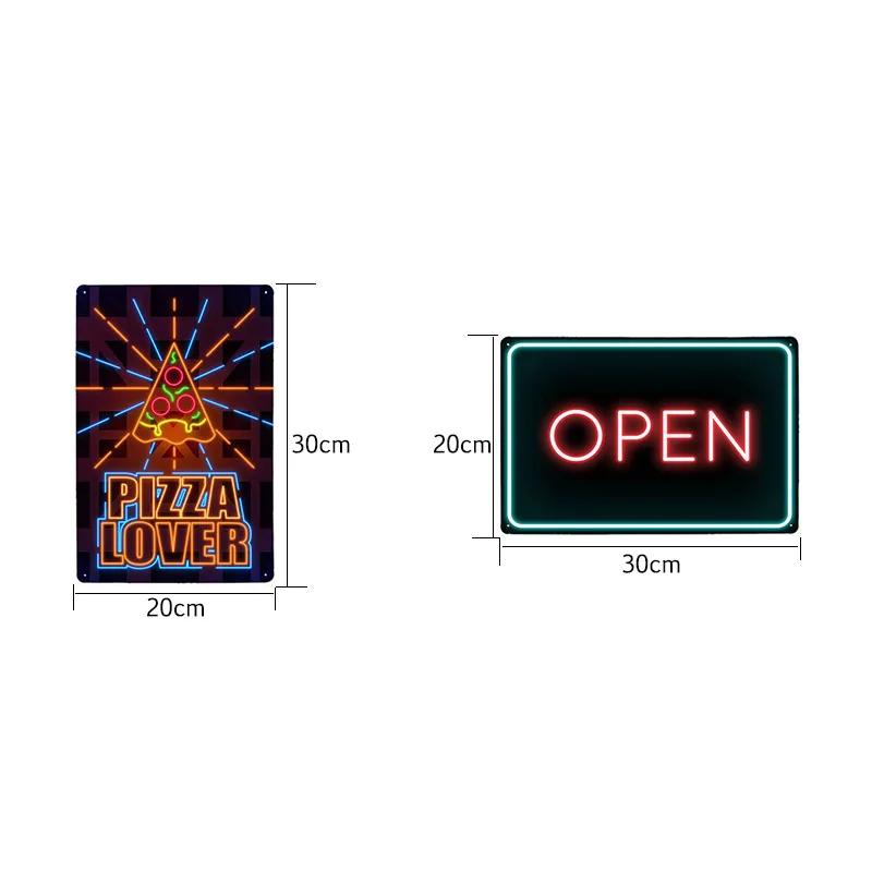 24 Hrs Bar Cafe Neon Signs Beer Pizza Hot Dog Tacos Coffee Vintage Metal Poster Plaques Decoration Wall Tin Painting