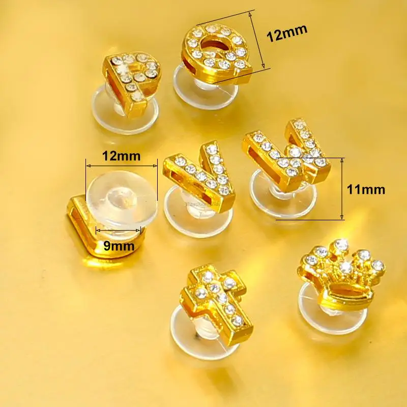 Fashion Gold Letters Metal Shoe Charms Crystal Diamond Alloy Charms Shoes Accessories Buckle High Quality Shoes Decoration