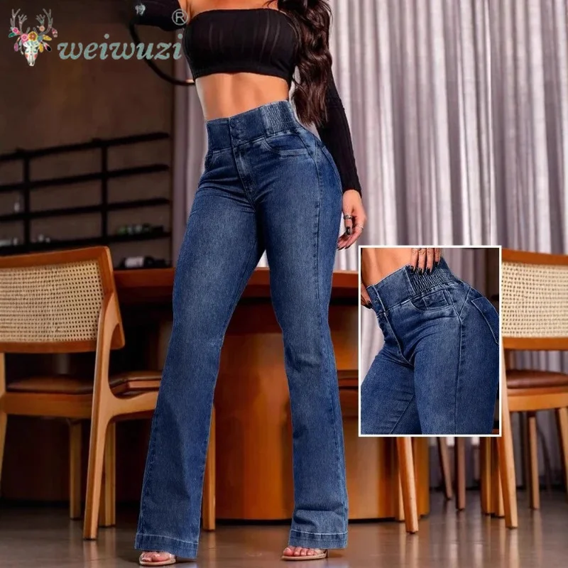 High Waisted Loose Blue Flared Jeans Women Quality Casual Elasticity Slim Fit Denim Pants Fall Fashion StreetStyle 2025 Hot Sale