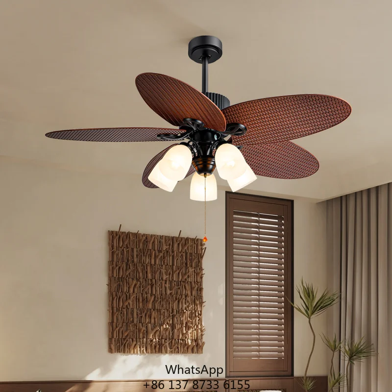 52 Inch Metal Ceiling Fan DC Motor 5-Blade ABS Light Kit Remote Control-Electric Energy Efficient Low Noise For Household Hotel
