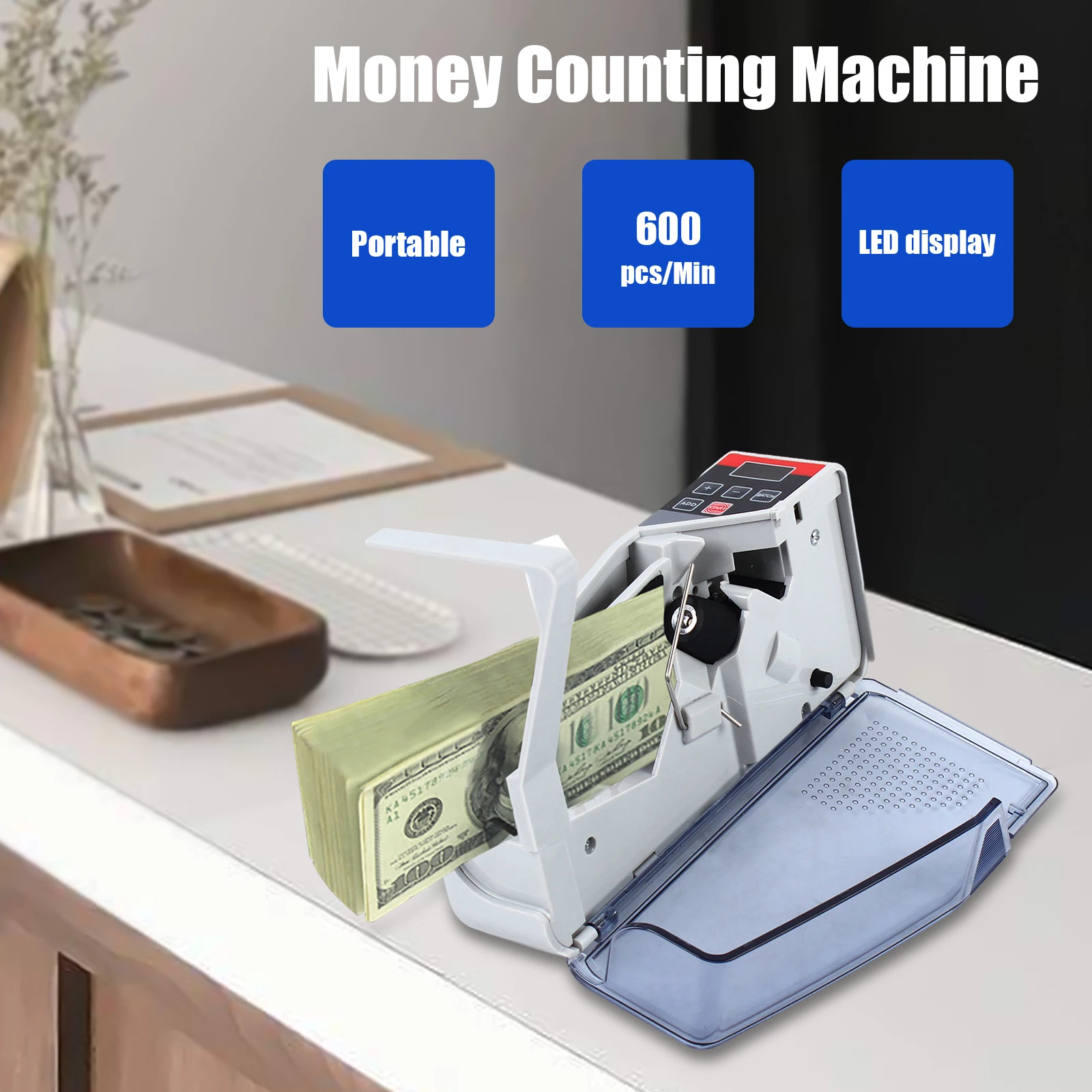 Mini macchina portatile per il conteggio dei soldi Contatore di banconote Contatore di banconote Contatore di denaro in contanti 600 pz/min