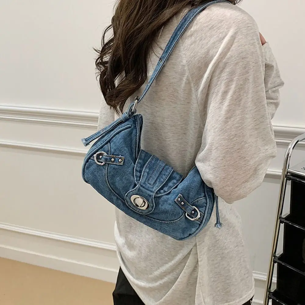 

Trend Y2K Retro Denim Shoulder Bag Underarm Bag Spicy Girl Denim Handbag Korean Fashion Cloth Armpit Bag Streetwear