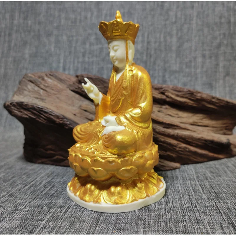 Ivory Nut Dizang Bodhisattva Gold-Plated Buddha Statue Car Decoration Home Temple Buddha Ornament Crafts