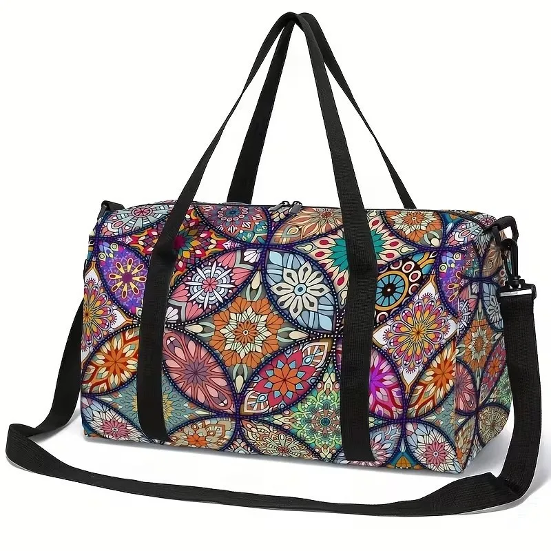 

Youthful Mandala pattern Bohemian style 3D Print Barrel Shape Crossbody Sports Bags Gym Yoga Bag Large Capacity Travel Bags
