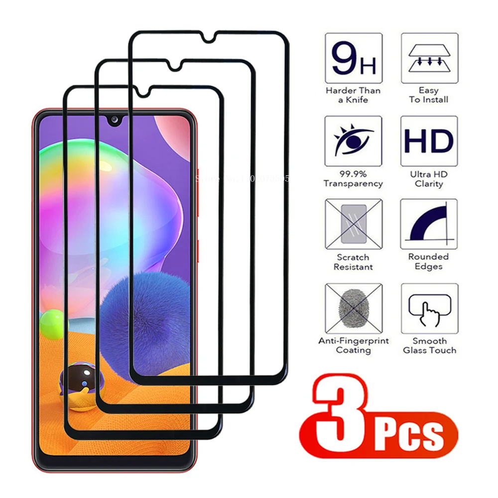 3Pcs Full Tempered Glass for Samsung GalaxyM51 M31 M21 M11 Screen Protector on Galaxy A01 A11 A21 A31 A41 A51 A711 Fast Shipping