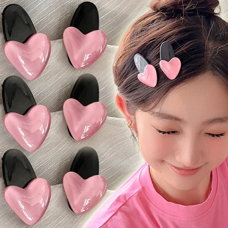 Y2K Sweet Maiden Pink Transparent Heart Hair Clips Women's Side Bangs Hairpins Korean Kids Mini Barrettes Headwear for Girls