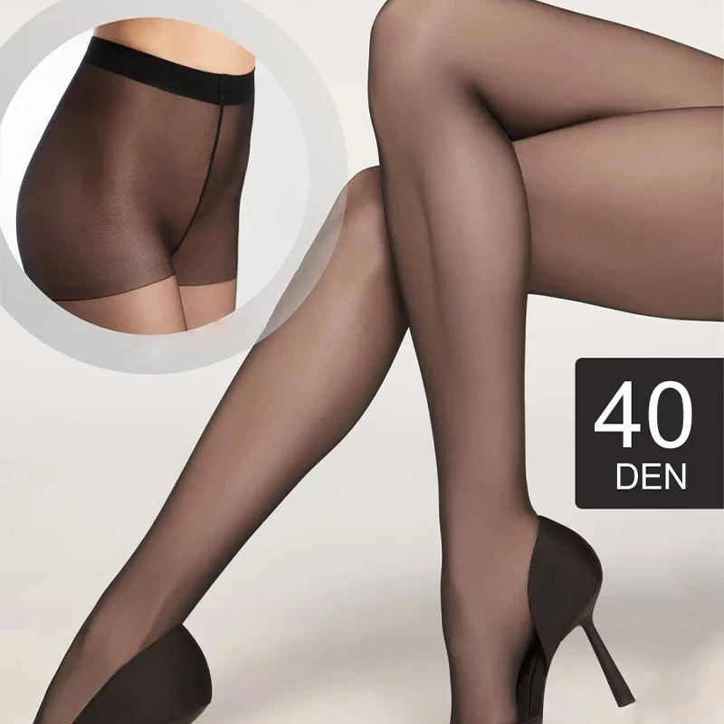 

1 Pair Solid 40D Sheer Tights Female High Elastic Nylon Pantyhose Control Top Thin Long Stockings Plus Size