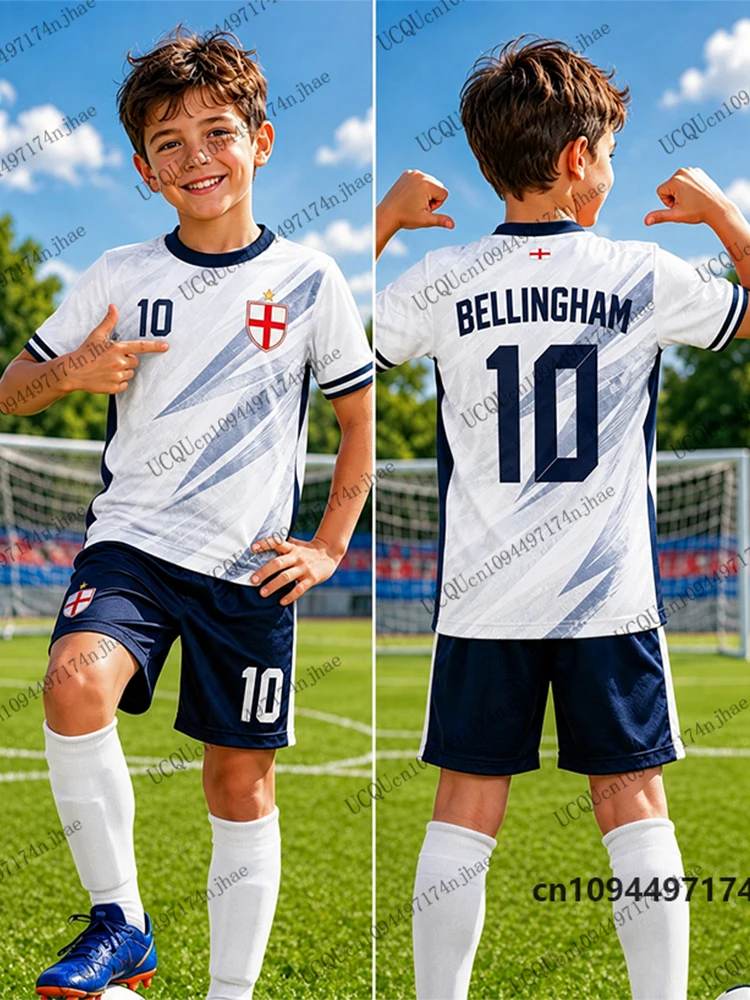 Kinder-Trainingsanzug Bellingham # 10 bedruckte T-Shirts + Shorts-Set, Sport-Fußballtrikot, England-Fans-Anzug, lässige Kleidung für Kinder/Erwachsene – Detail 5