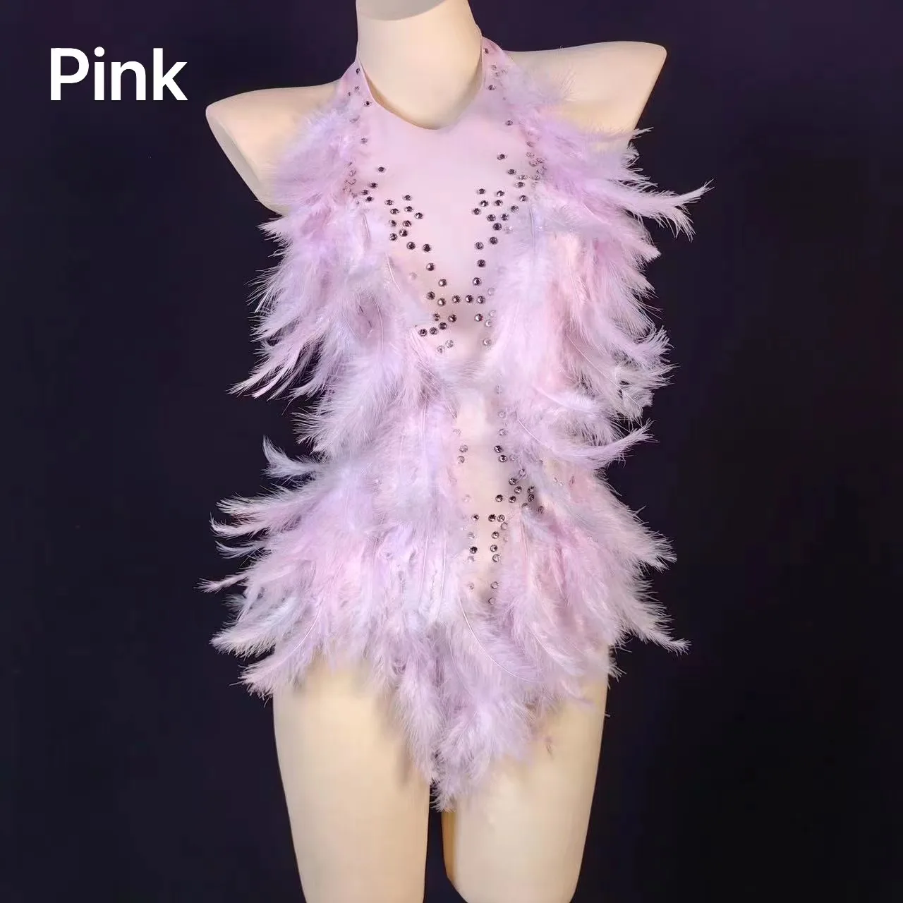 White Rhinestone Bodysuits Women Drag Queen Costumes With Feather Dance Singer Performance Backless Leotard Stunning Stage Wear