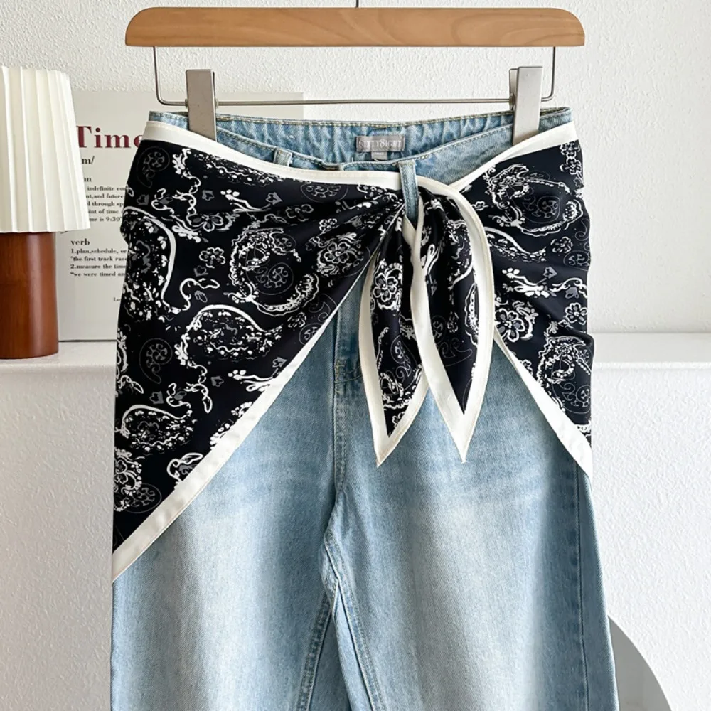 

Retro Satin Silk Scarf Ethnic Style Literary Style Waist Triangle Scarf Belt Versatile Accessory Shirt Extender Jeans Waist