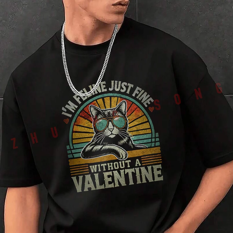 

Футболка I'm Feline Just Fine, винтажная одежда, простые мужские забавные футболки, повседневная одежда в стиле Харадзюку