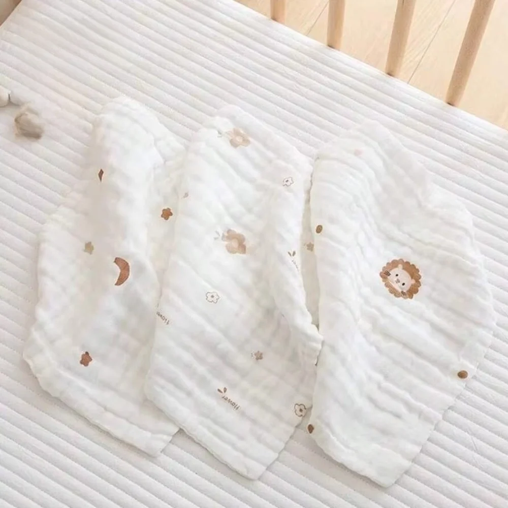 2PCS 6 Layer Cotton Saliva Towels Small Square Embroidery Design Soft Washcloth Hand & Face Wipes Handkerchief For Newborn