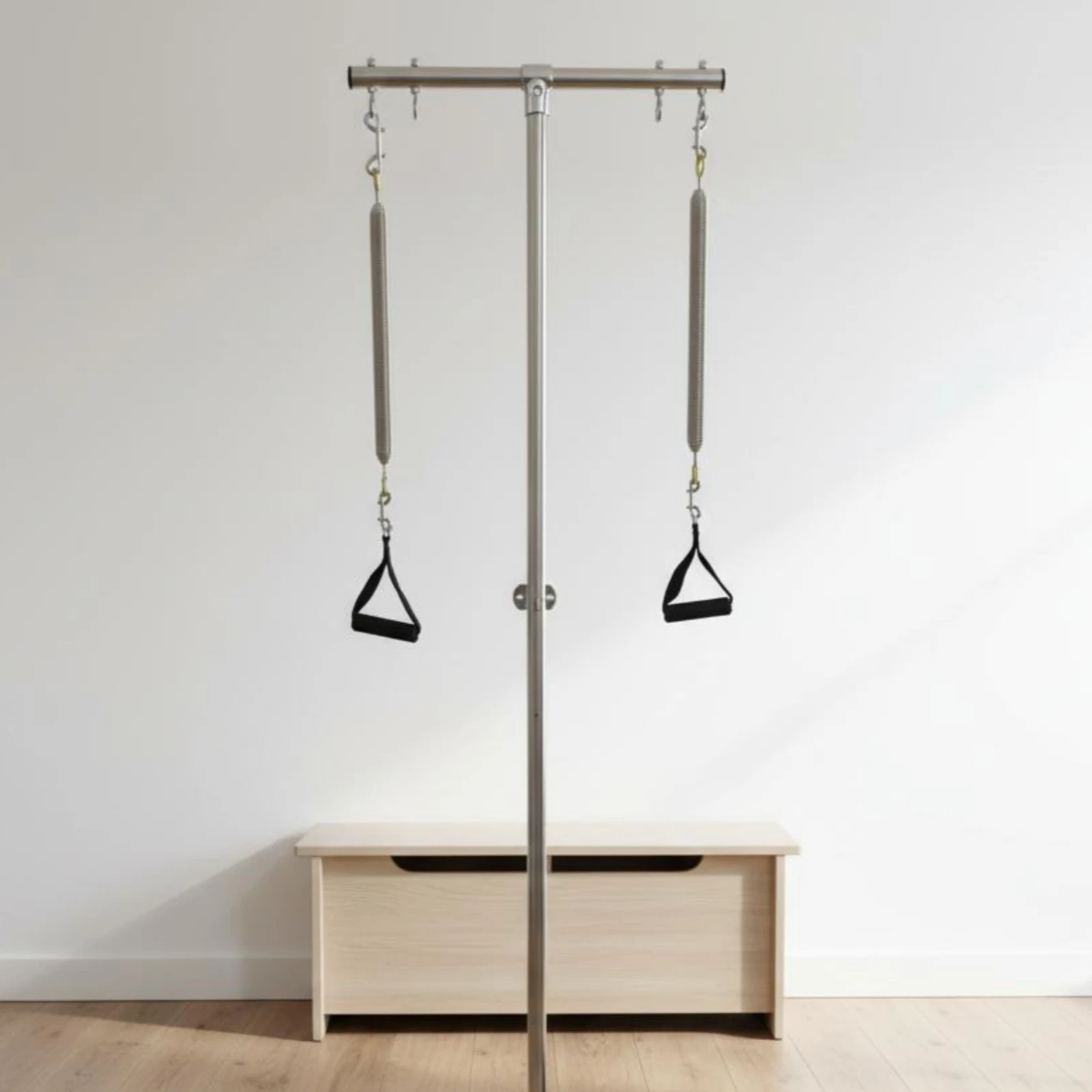 Pilates Ped-O-Pull Resistance Straps Ped-O-Pull Stand Freestanding Pilates Frame Wood Base Exercise Equipment Top Bar