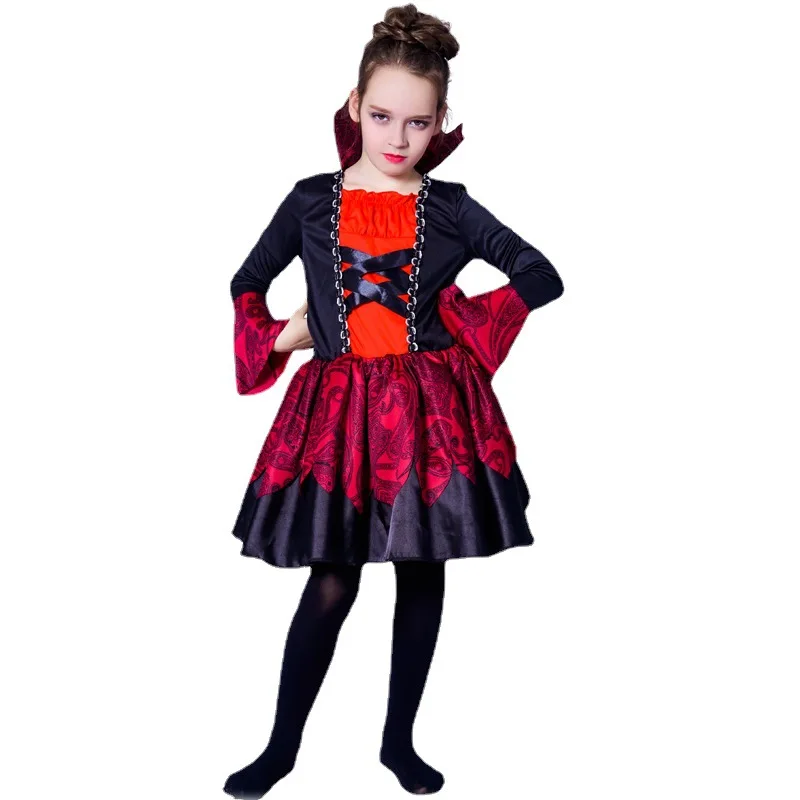 Disfraz de Halloween para niños, conjunto de vestido divertido para fiesta navideña, traje rojo bonito para niña, ropa de actuación para escenario