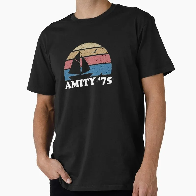 Jaws Horror Movie Halloween Gift T Shirt 0907 Vintage Amity Island Great White Shark Graphic Tops Short Sleeve Unisex Streetwear