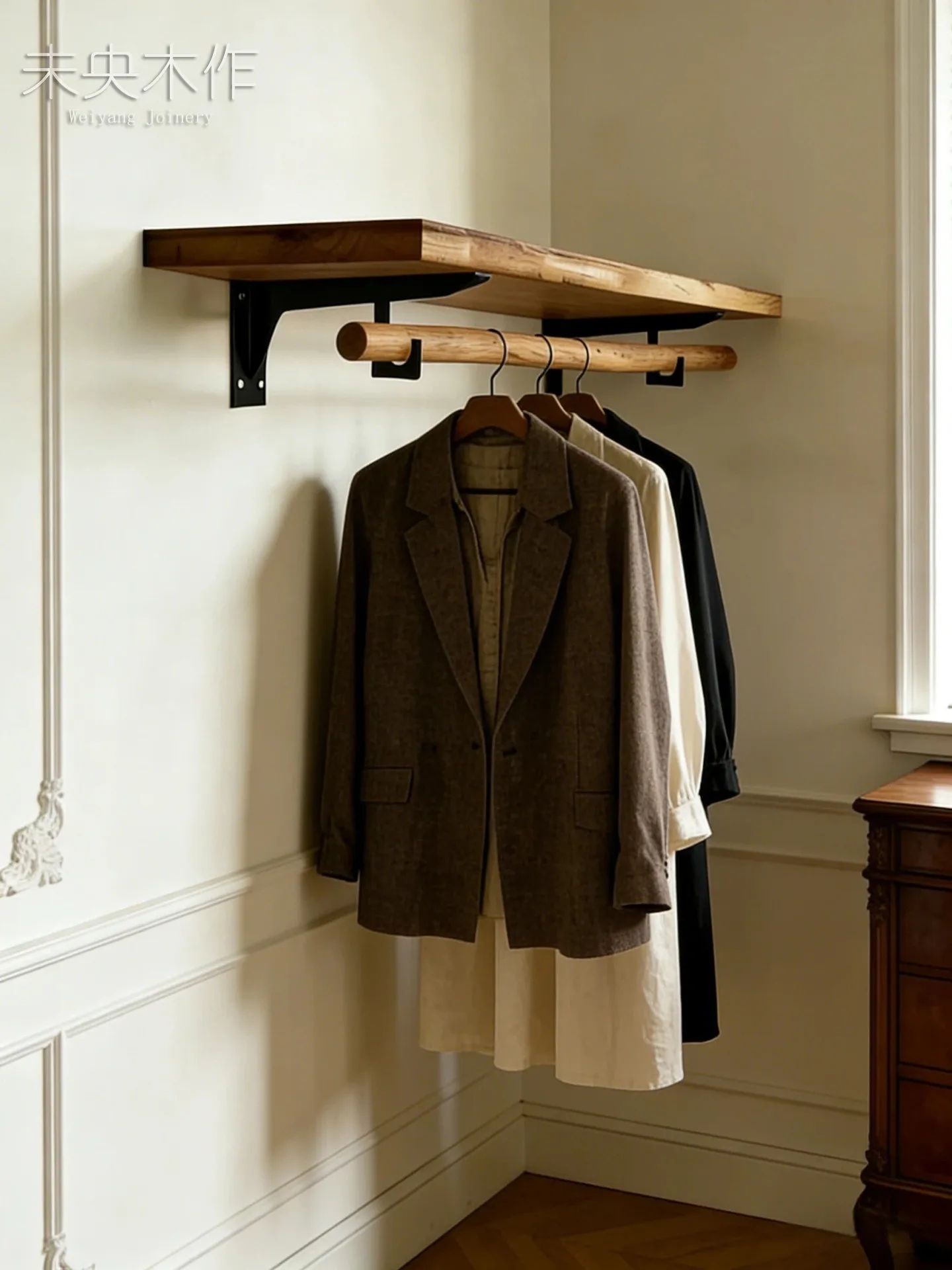 Wall-mounted coat rack, pure solid wood bed footboard partition, foyer storage for lobbies