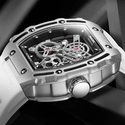 Mark Fairwhale White Automatic Watch For Mens Sports Tonneau Skeleton Watches Man Fashion Tourbillon Mechanical Wristwatch Reloj