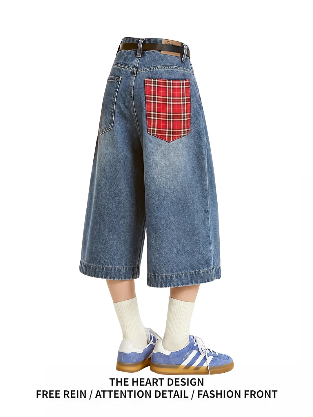

American Style Patchwork Blue Jeans Women's Summer Vintage Loose Straight Leggings Seven-Foot Pants Casual Soft Washed Denim