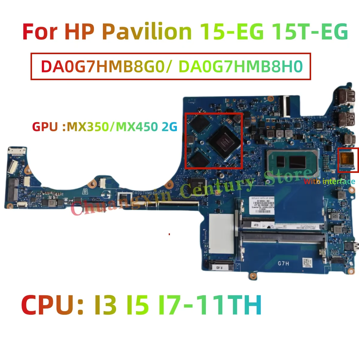 

DA0G7HMB8G0/ DA0G7HMB8H0 motherboard for HP Pavilion 15-EG 15T-EG laptop with CPU: I3 I5 I7-11TH GPU MX350/MX450 2G 100% Tested