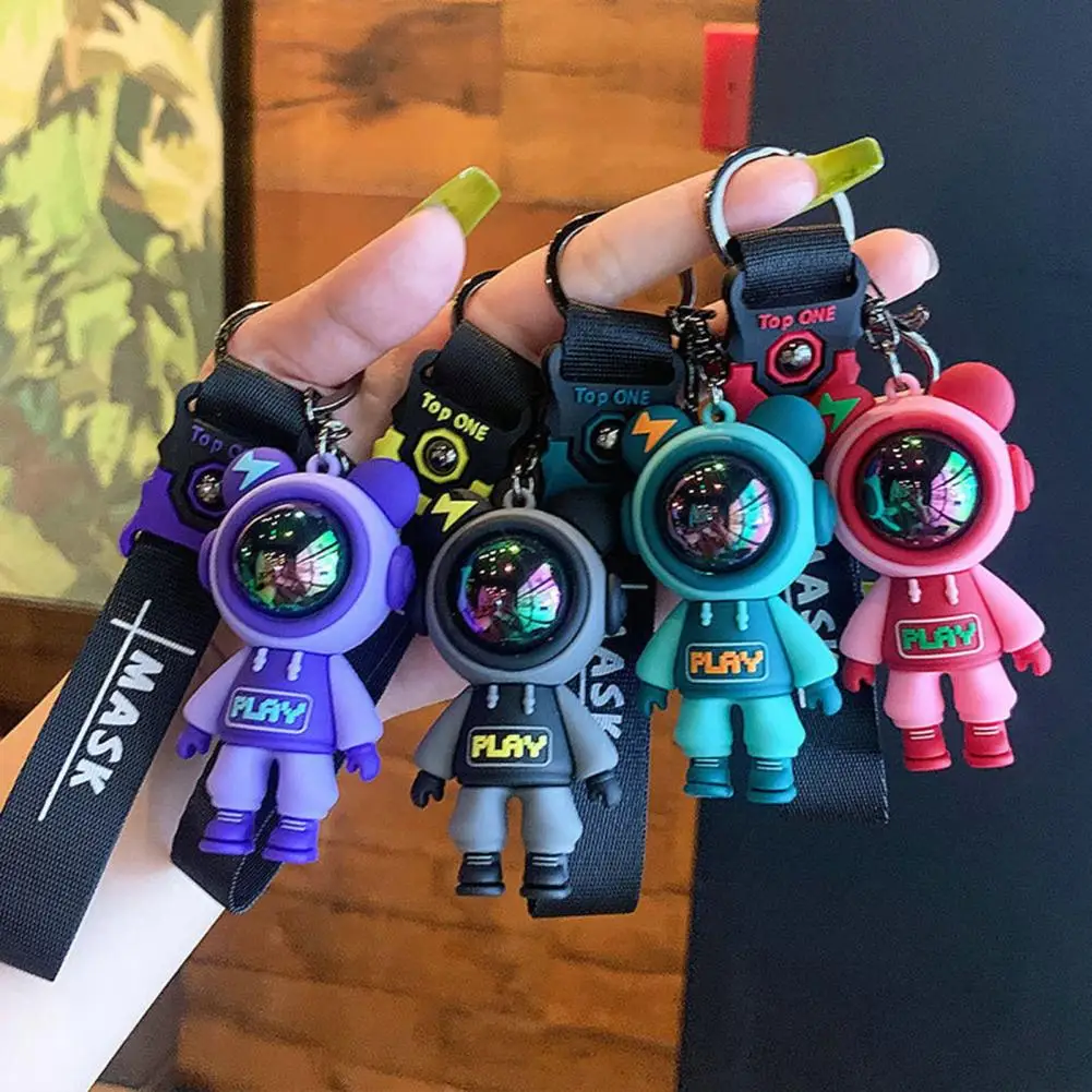 LLavero de oso de dibujos animados lindo astronauta oso muñeca llavero bolsa colgante pareja coche llavero bolsa colgante encanto llaveros de coche llavero