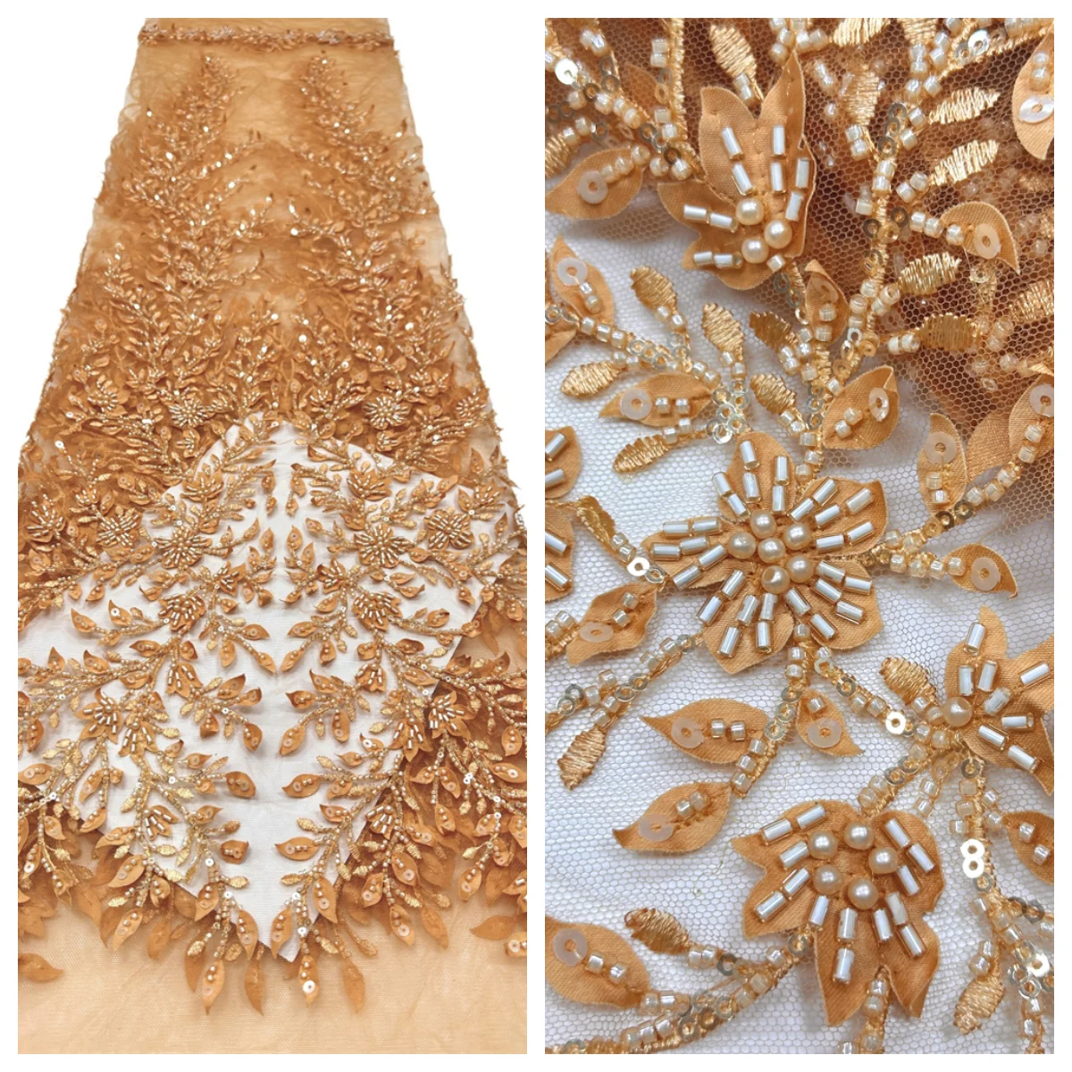 2026 New High Quality Premium Grade African Tulle Lace Fabric 5yards Nigerian Sequins Beads Tulle Lace Fabric For Wedding Dress