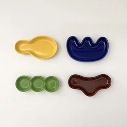 Colorful Ceramic Sauce Plate Wasabi Oil Vinegar Dispenser Container Japanese Korean Style Dining Room Accessories 4 Pcs Set